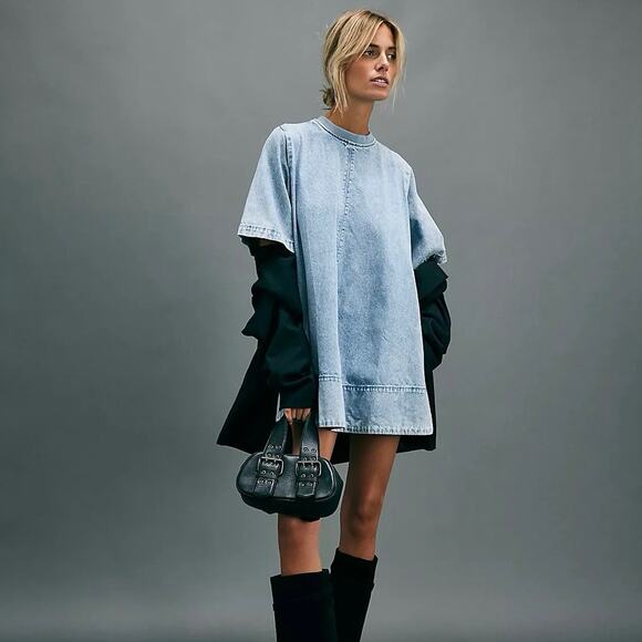 NWT Free People Harlow Mini Dress in Ocean Blue Size M - Picture 3 of 10